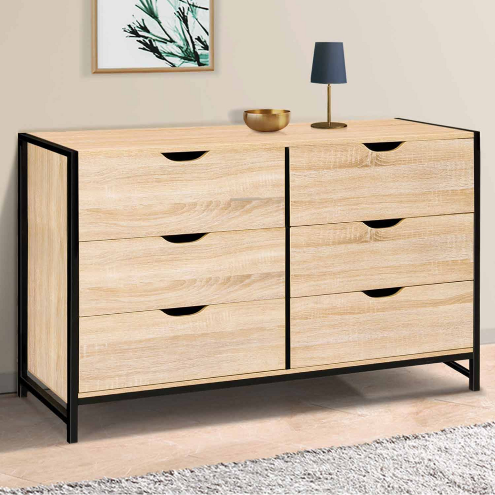 Commode 6 tiroirs detroit xxl 140 cm design industriel