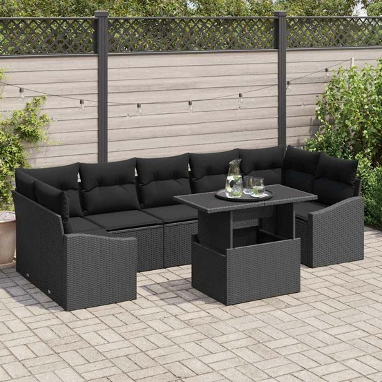 Ensemble de canapé de jardin 8 pcs noir poly rotin