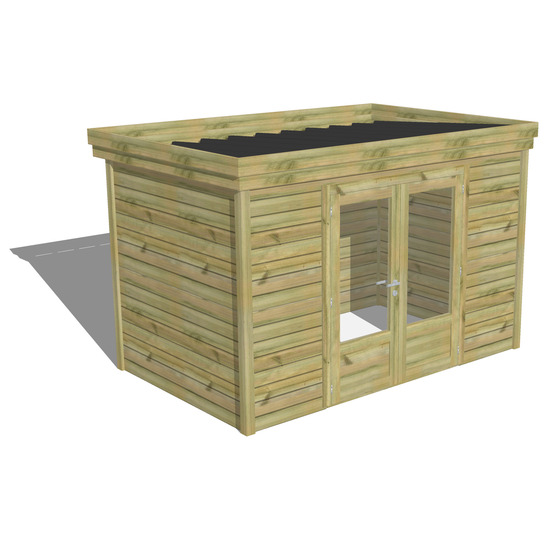 Abri de jardin bois pin traité autoclave 27mm - 3,44x2,14m / 7m2 - bac acier - abri français