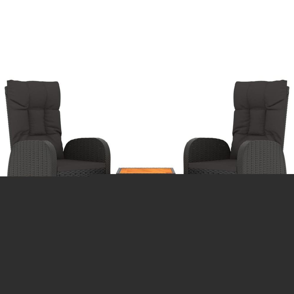 Ensemble de salon de jardin 3 pcs noir poly rotin et acacia