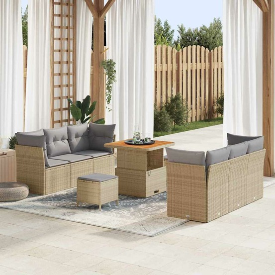 Ensemble de canapé de jardin 9 pcs beige polyrotin