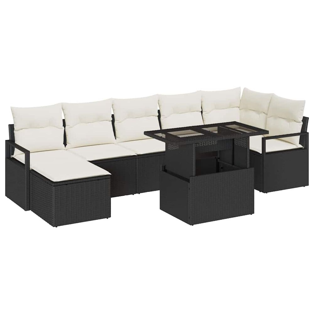 Ensemble de canapé de jardin 8 pc noir et crème polyrotin