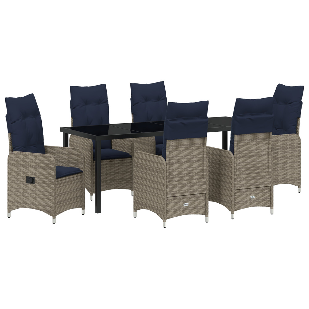 Ensemble de salon de jardin de 7 pièces avec coussins en rattan poly noir