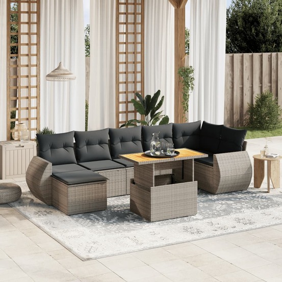 Salon de jardin 8 pcs avec coussins gris résine tressée