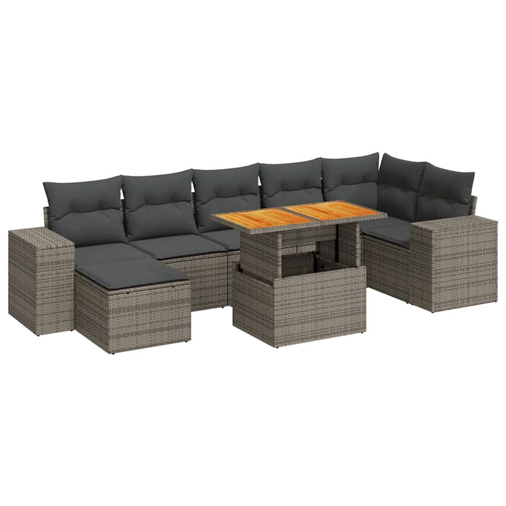 Salon de jardin 8 pcs avec coussins gris résine tressée