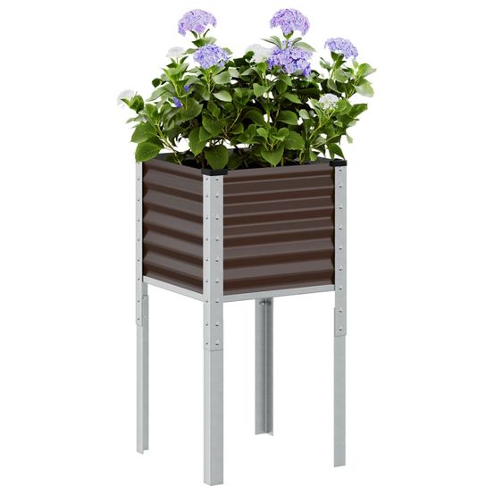 Jardinière haute carrée acier pour balcon et terrasse 45x45x88cm marron