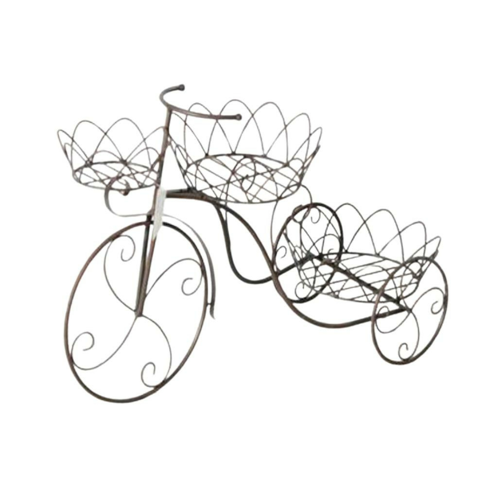 Vélo porte plantes jardinière jardin extérieur métal marron 68cm