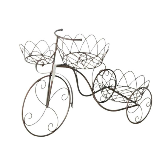 Vélo porte plantes jardinière jardin extérieur métal marron 68cm