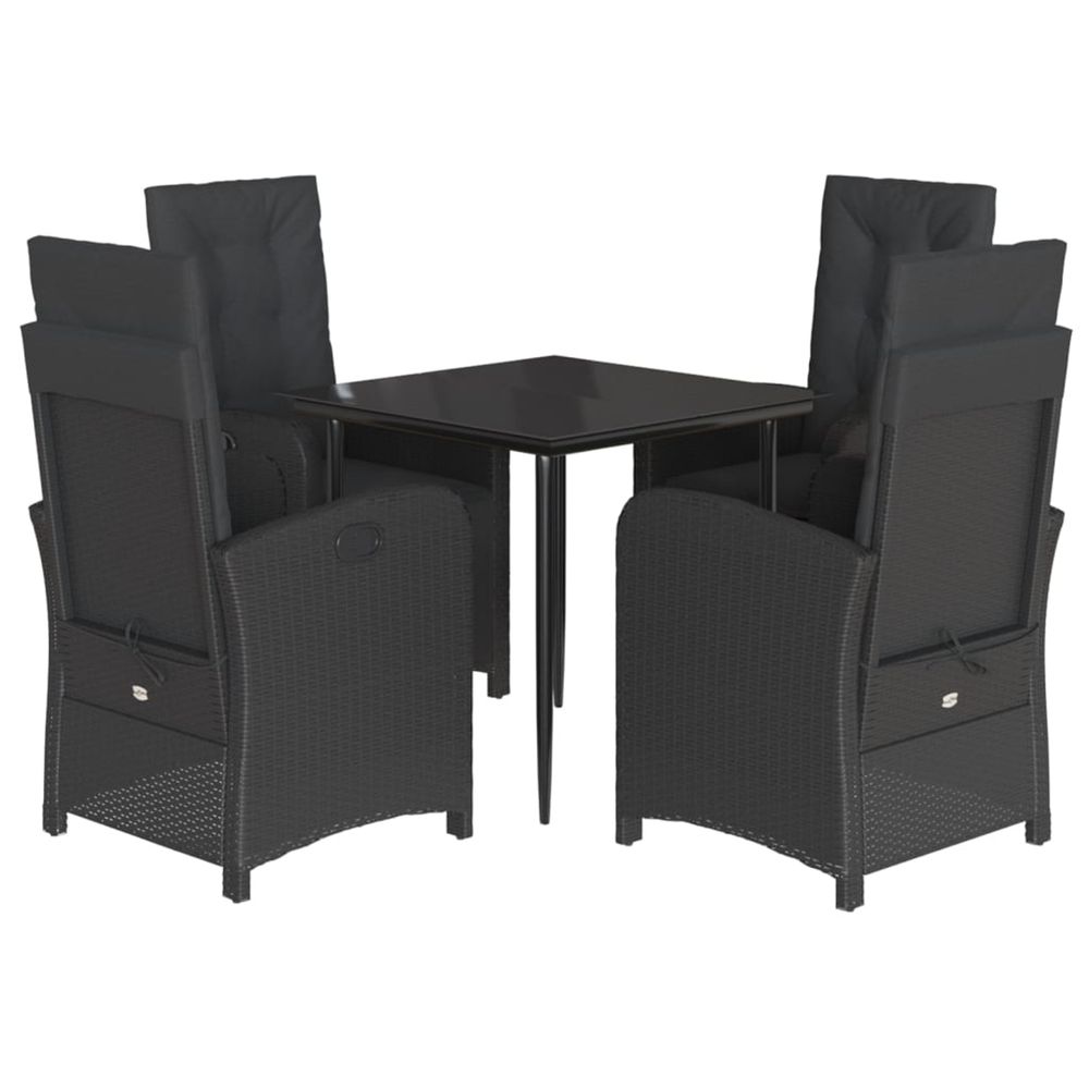 Ensemble à manger de jardin coussins 5pcs noir résine tressée