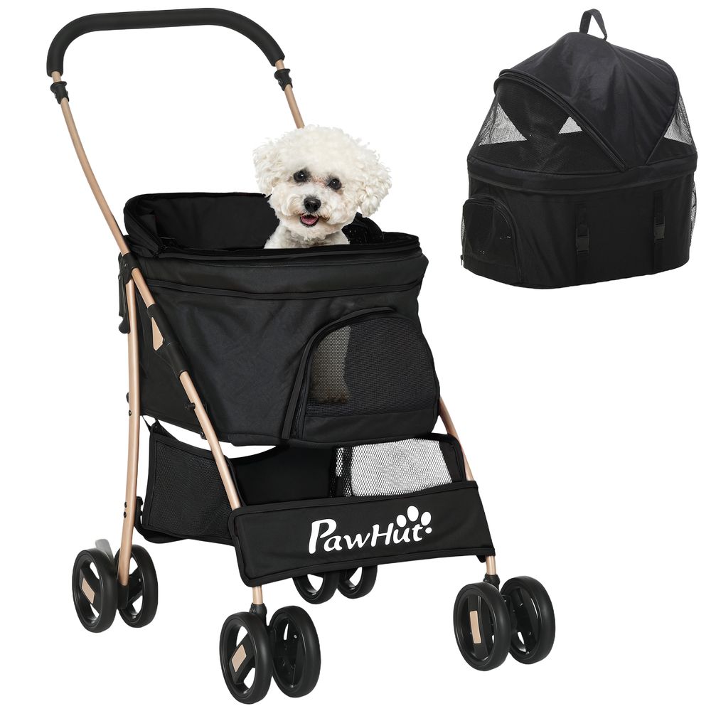 Poussette chien acier tissu oxford petits animaux compagnie 3 en 1 pliable noir