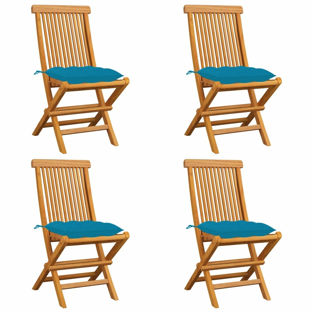 Chaises de jardin avec coussins bleu clair lot de 4 teck massif