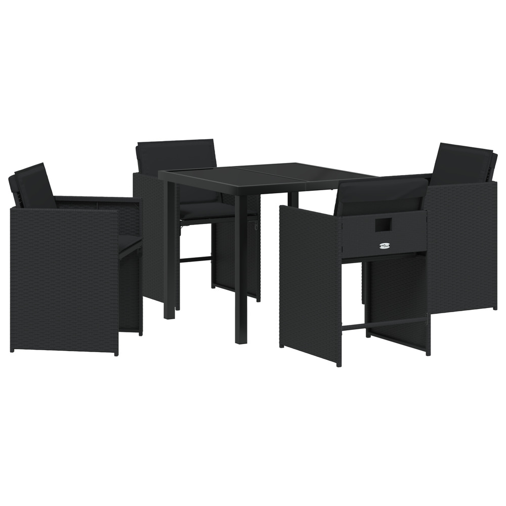 Ensemble de salle à manger de jardin de 5 pièces avec coussins noir poly rattan