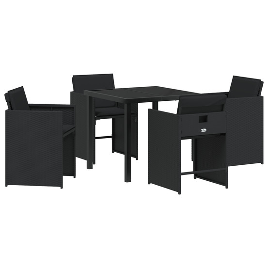 Ensemble de salle à manger de jardin de 5 pièces avec coussins noir poly rattan