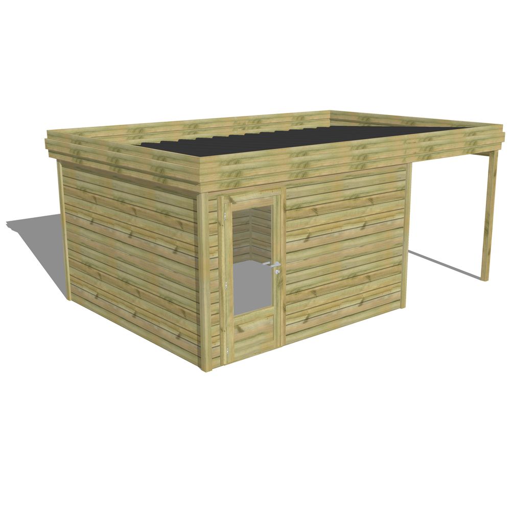 Abri de jardin bois pin traité autoclave 27mm - 5,44x3,44m / 19m2 - bac acier - abri français