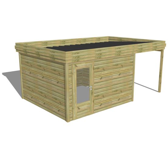Abri de jardin bois pin traité autoclave 27mm - 5,44x3,44m / 19m2 - bac acier - abri français