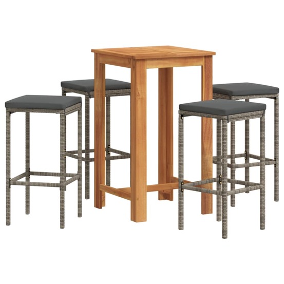 Ensemble de bar de jardin 5 pcs gris bois massif acacia rotin
