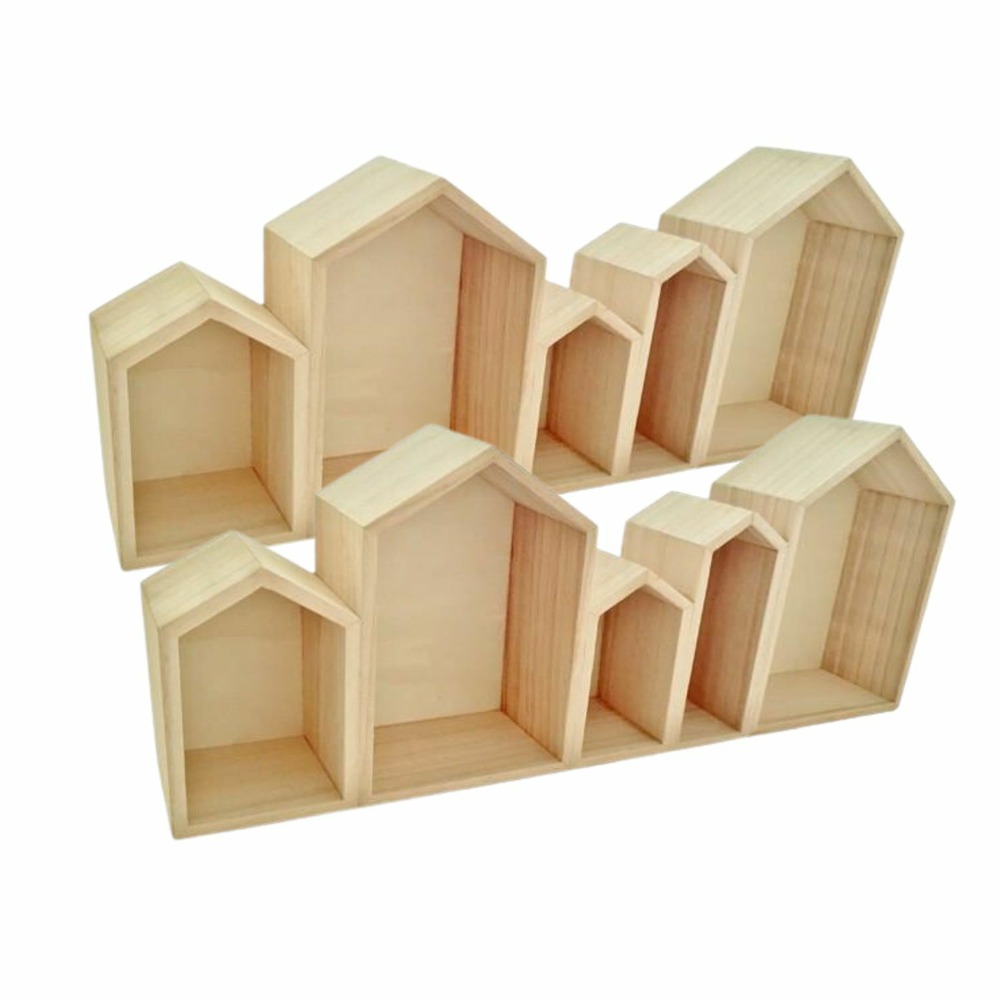 2 étagères en bois 5 blocs maison 50 x 8 x 20 cm