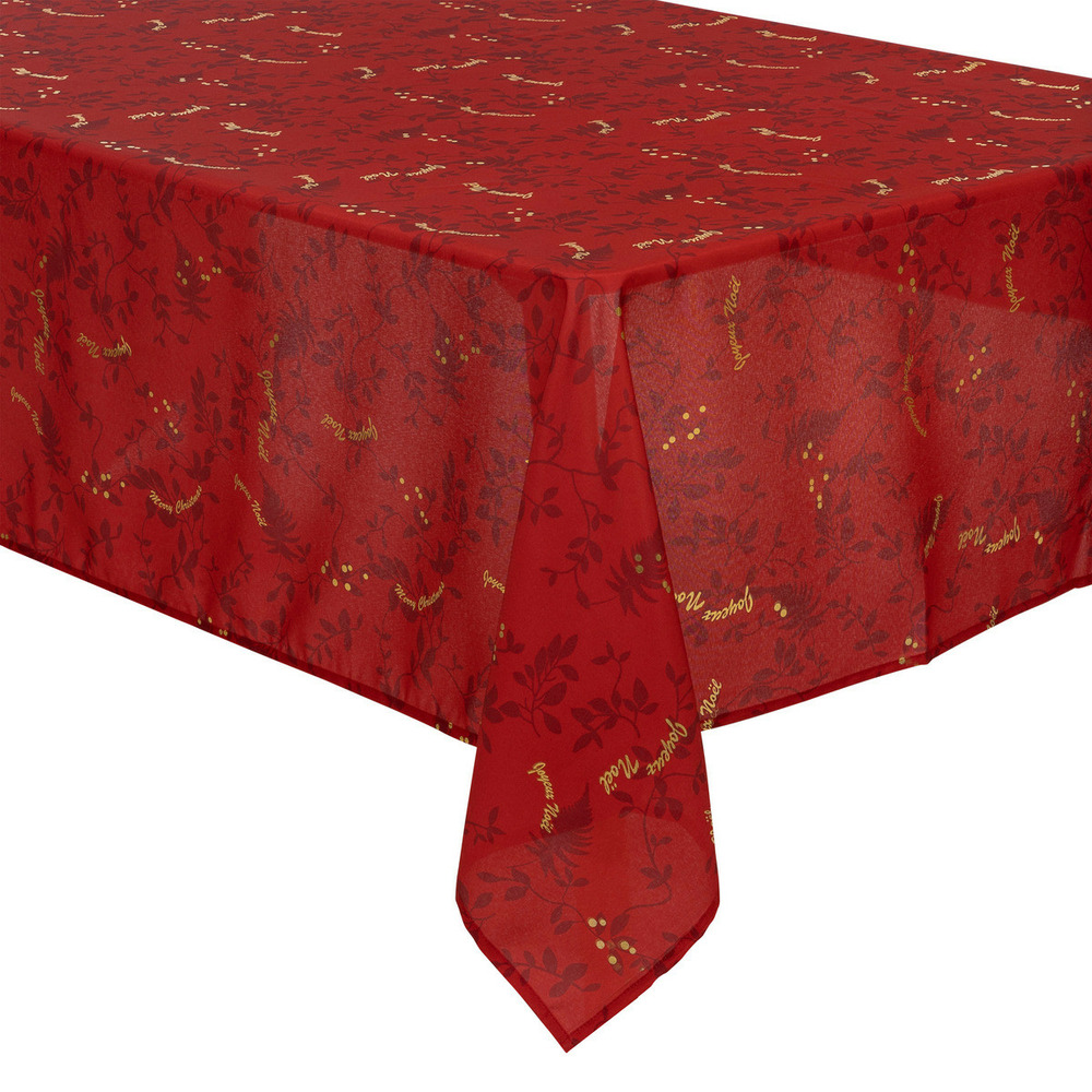 Nappe anti-taches rouge imprimé joyeux noël doré 140 x 360 cm
