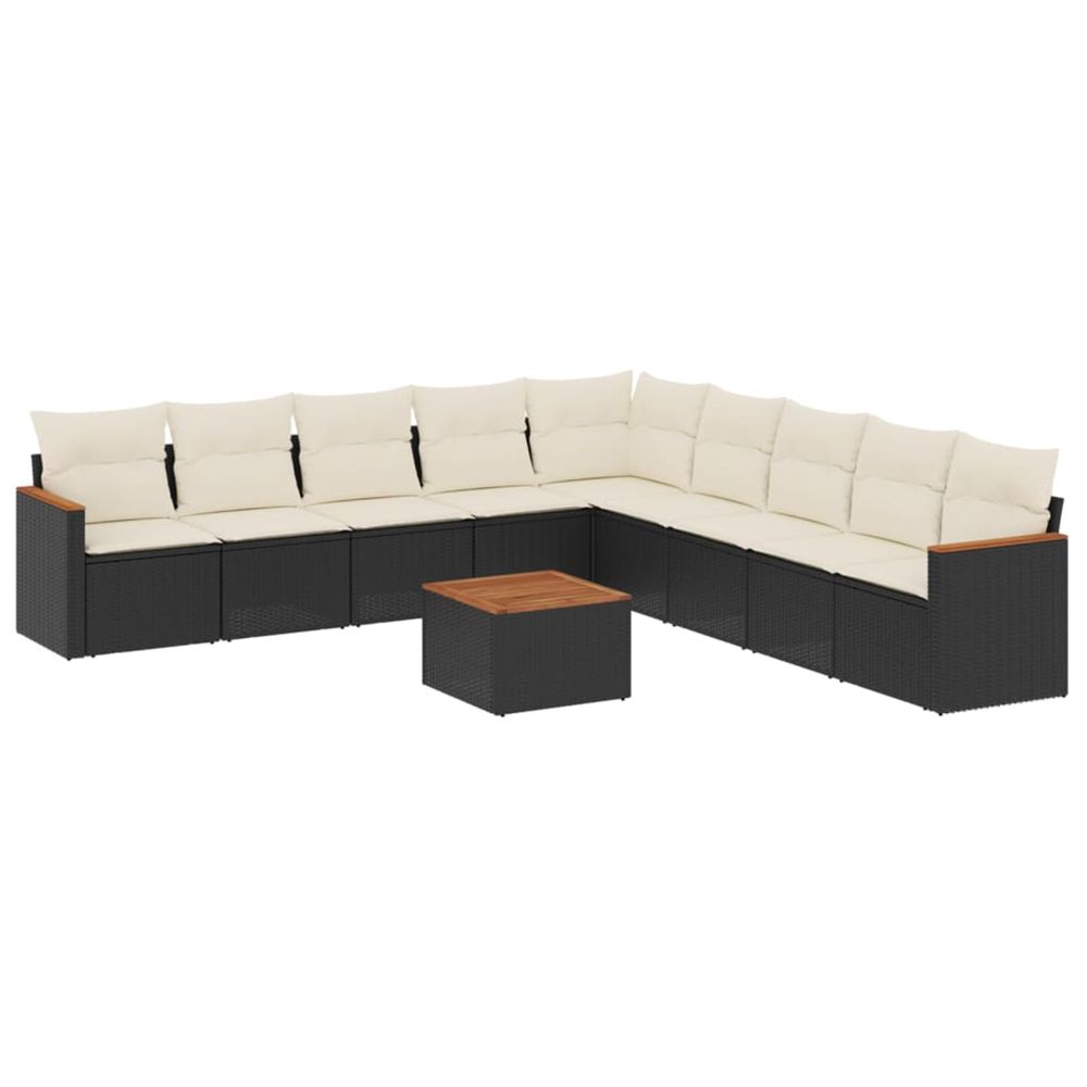 Salon de jardin 10 pcs avec coussins noir résine tressée
