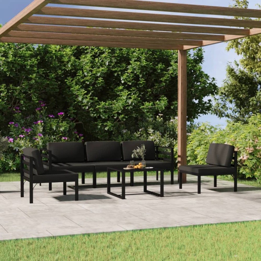 Salon de jardin 6 pcs avec coussins aluminium anthracite