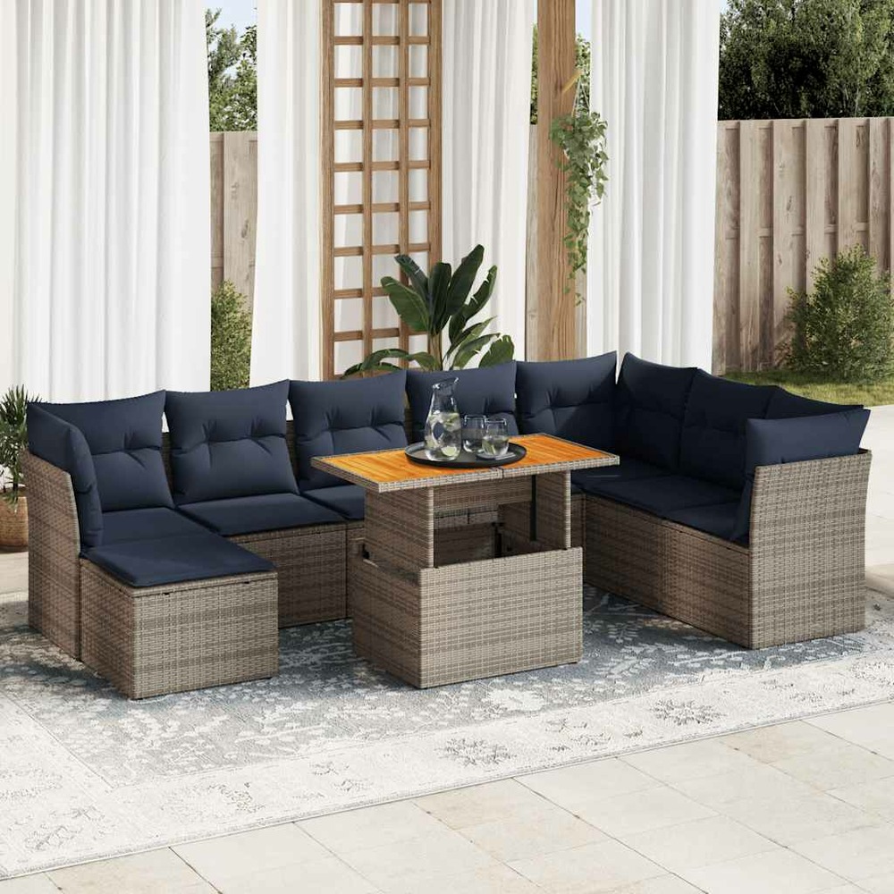 Salon de jardin 6 pcs avec coussins gris résine tressée