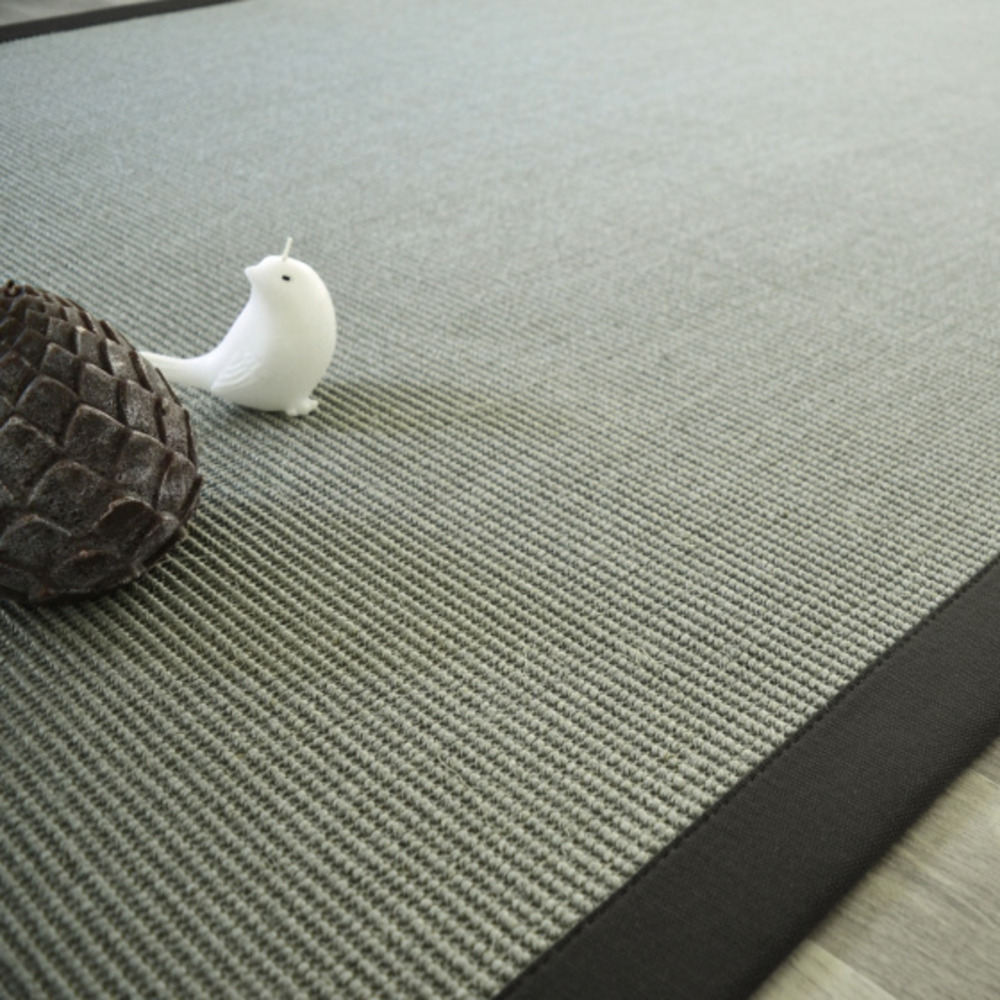 Tapis sisal yucatan gris acier - ganse coton noire - 160 x 230 cm