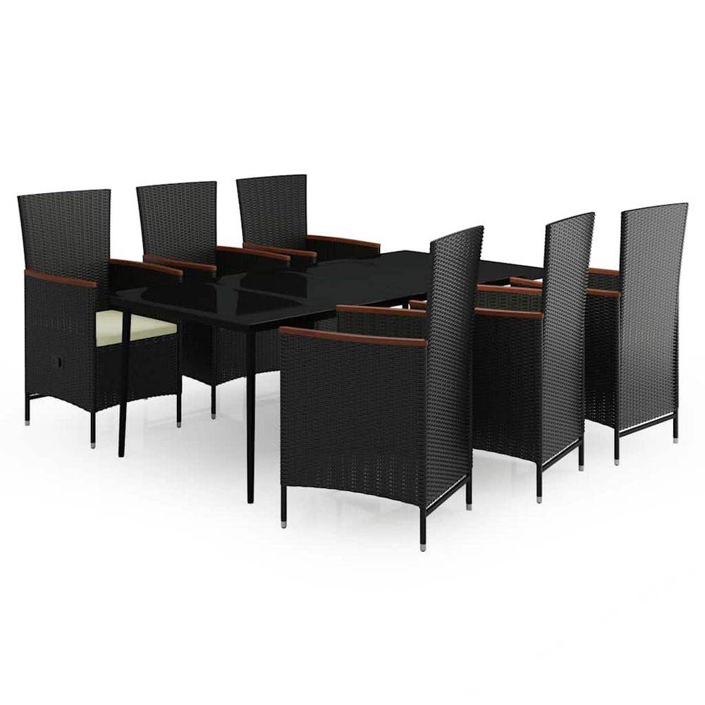 Ensemble à manger de jardin avec coussins 7 pcs noir