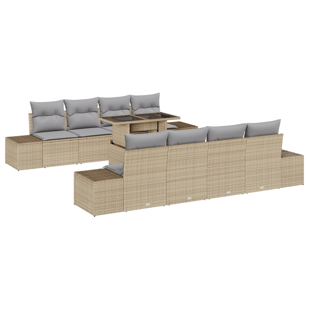Ensemble de canapé de jardin 7 pièces avec coussins en poly rotin beige