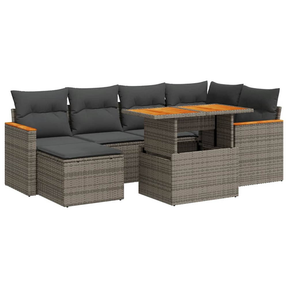 Salon de jardin avec coussins 7 pcs gris résine tressée acacia