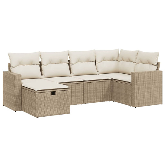 Salon de jardin avec coussins 6 pcs beige résine tressée