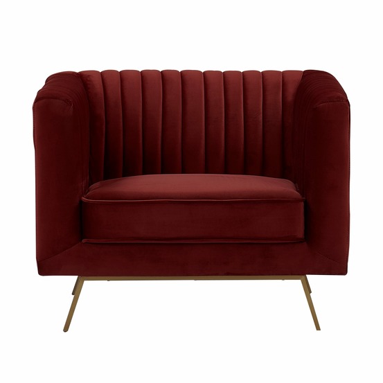 Gatsby-fauteuil en velours bordeaux et pieds en métal doré