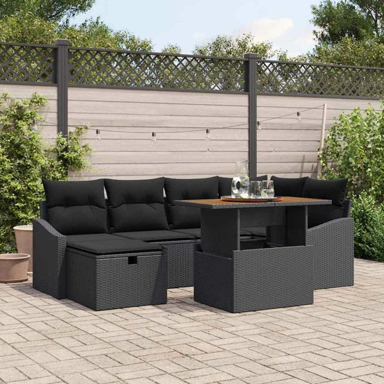 Ensemble de canapé de jardin 7 pcs noir polyrotin