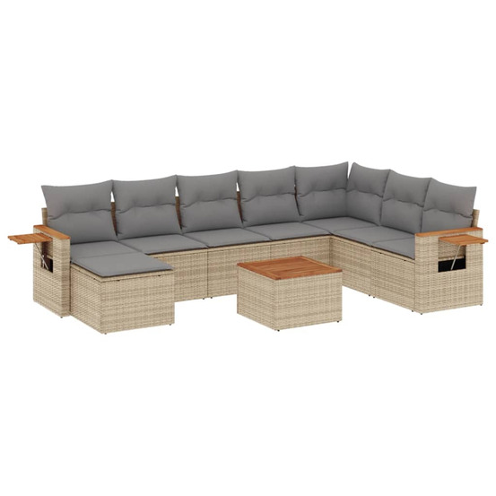 Salon de jardin avec coussins 9 pcs beige résine tressée