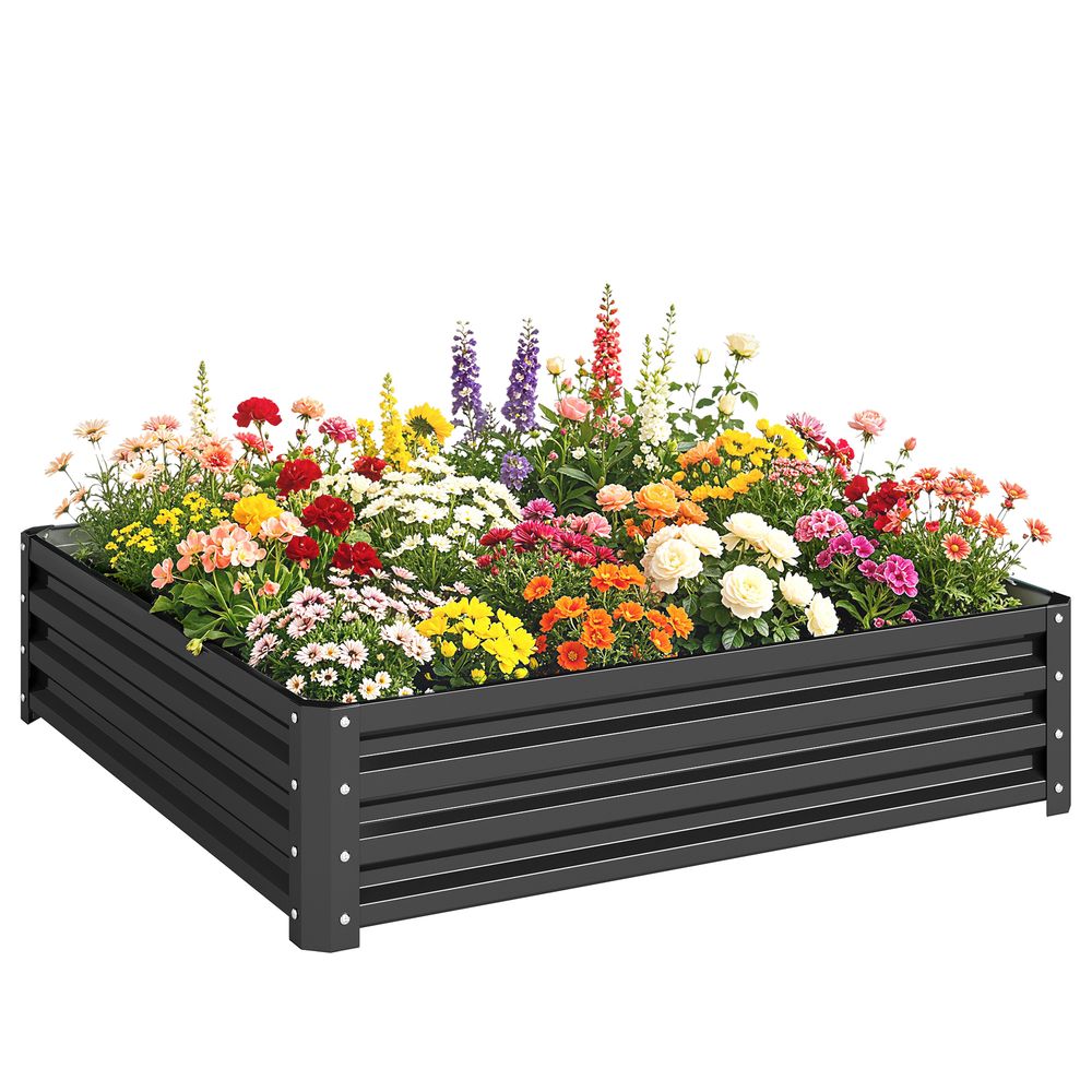 Carré potager carré acier galvanisé jardin serre optimisation thermique 120x120x30cm gris