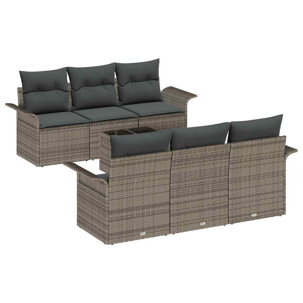 Ensemble de canapé de jardin avec coussin 7 pcs gris polyrotin
