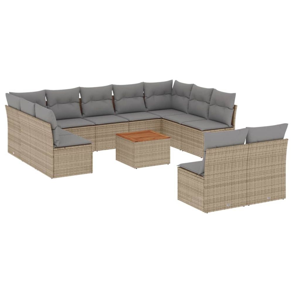 Salon de jardin avec coussins 12 pcs beige résine tressée
