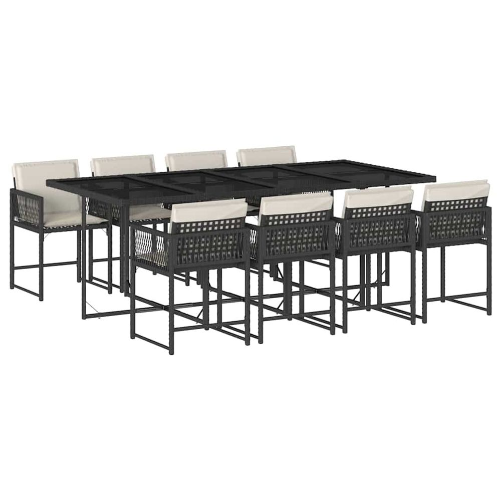 Ensemble à manger de jardin 9pcs coussins noir résine tressée