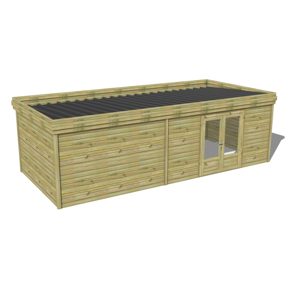 Abri de jardin bois pin traité autoclave 27mm - 8,19x3,44m / 28m2 - bac acier - abri français