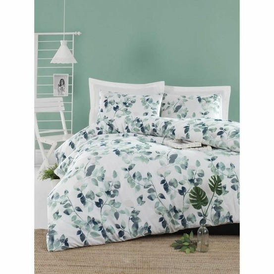 Parure de lit - housse de couette 220 x 240 + 2 taies d'oreiller 60 x 60, 65% coton- vert