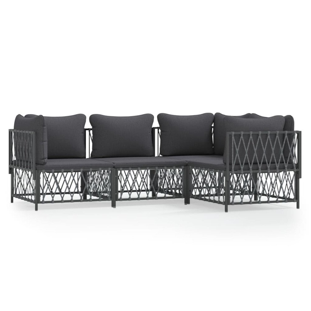 Salon de jardin avec coussins 4 pcs anthracite acier