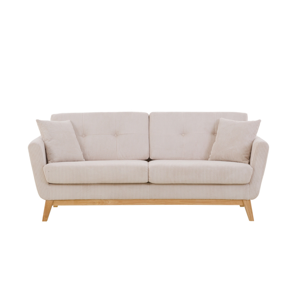 Canapé 3 places scandinave velours côtelé beige hoga