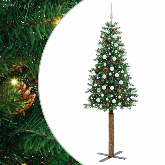 Sapin de noël mince vert 210 cm pvc et bois de pin massif