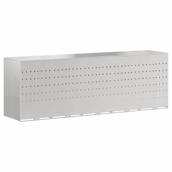 Rangement de poubelle à roulettes pour 3 poubelles argent