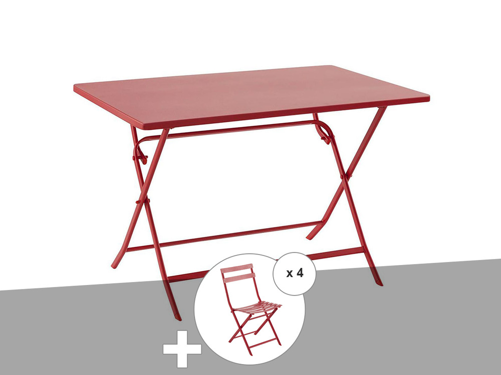 Table de jardin rectangle greensboro 110 x 70 cm groseille + 4 chaises