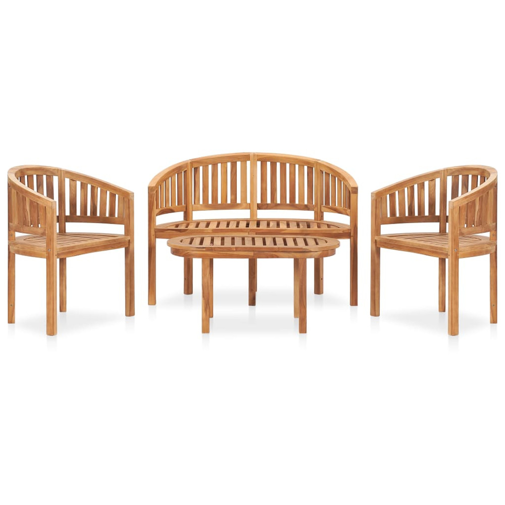 Salon de jardin 4 pcs en forme de banane bois de teck solide