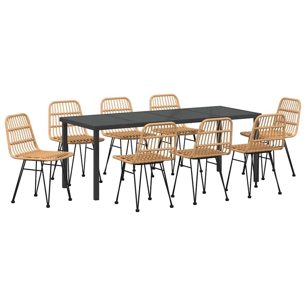 Ensemble de salle à manger pour jardin 9 pc marron