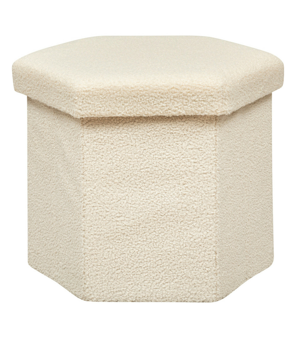 Pouf pliant et coffre de rangement en tissu à bouclettes blanc ivoire