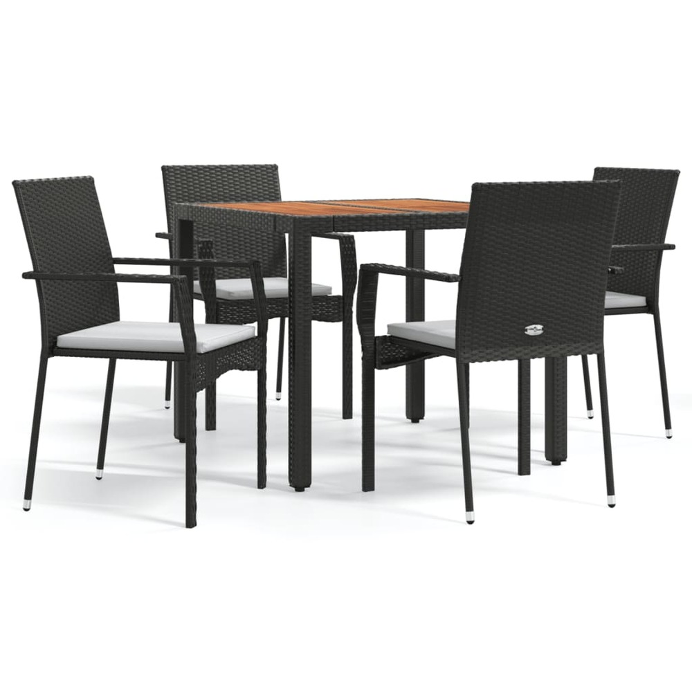 Ensemble à manger de jardin coussins 5pcs noir résine tressée