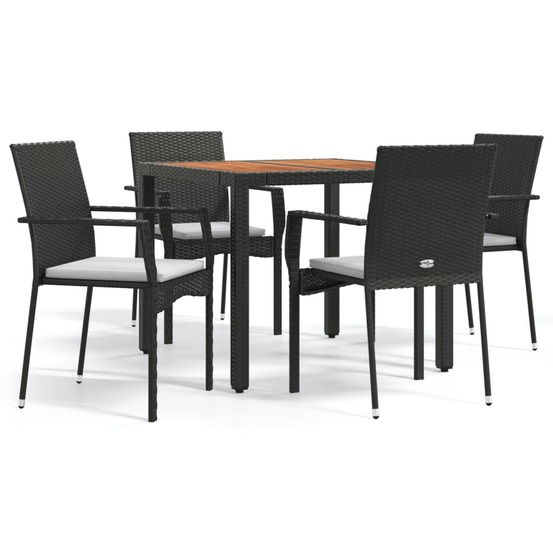 Ensemble à manger de jardin coussins 5pcs noir résine tressée