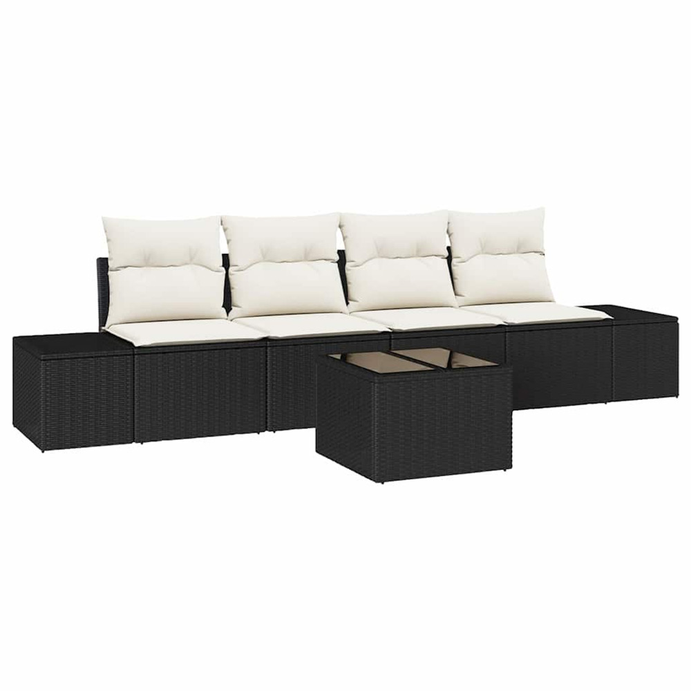 Ensemble de canapés avec coussin 5 pcs noir et crème polyrotin